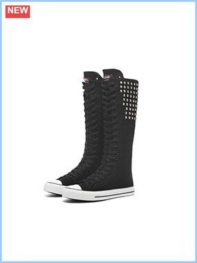 Knee High Lace Up Canvas Sneakers Side Zip Platform Casual Boots